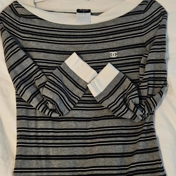 Chanel Striped Gray and Black Dress 34 - Picture 8 of 9